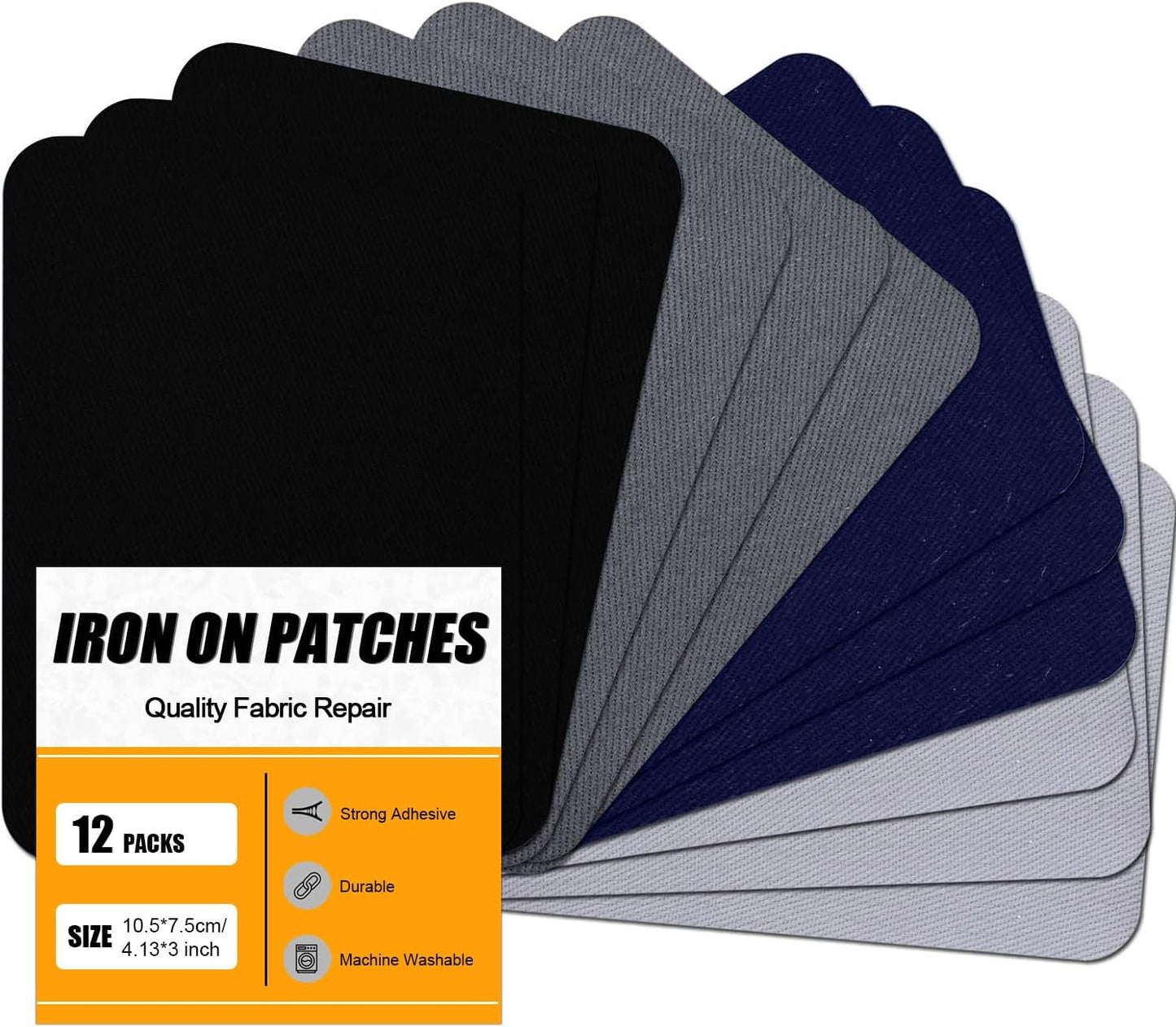 MOONSJONES Iron on Patches for Fabric Clothes, Iron-on Patch Repairing Inside & Outside Holes for Jeans, Backpacks, Down Jackets, Hat, Pants, Sweaters (7.5 cm x 10.5 cm) - 12Pcs