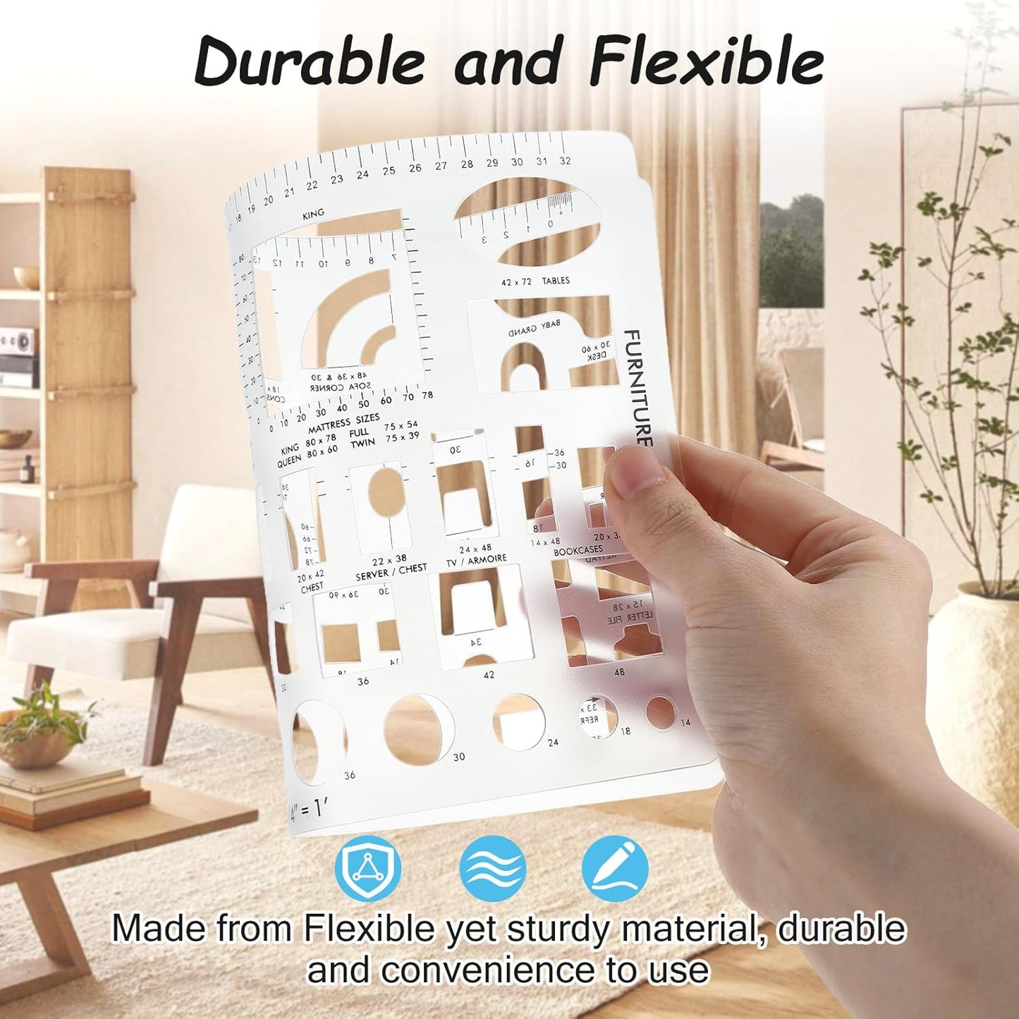 5 Pcs Interior Design Drawing Templates, Reusable Architectural Templates, House Plan, Interior Design, Furniture Template Circle Architectural Scale Ruler Stencils for Drawing & Drawings Tools