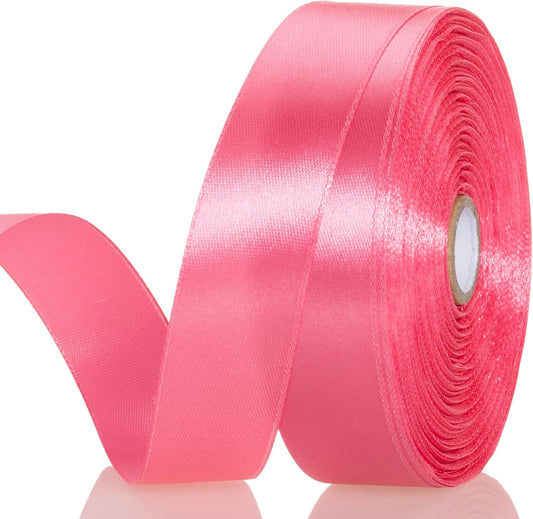 1 Inch Brink Pink Solid Satin Ribbon, 50 Yards Craft Fabric Ribbon for Gift Wrapping Floral Bouquets Wedding Party Decoration