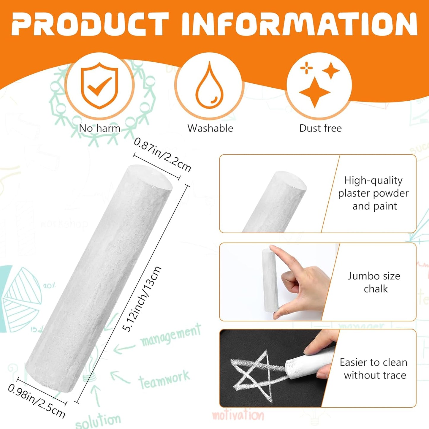 25 Pcs Sidewalk Chalks for Kids Non Toxic Jumbo Chalk for Party Gift Outdoor Art Classroom Play Painting (White)