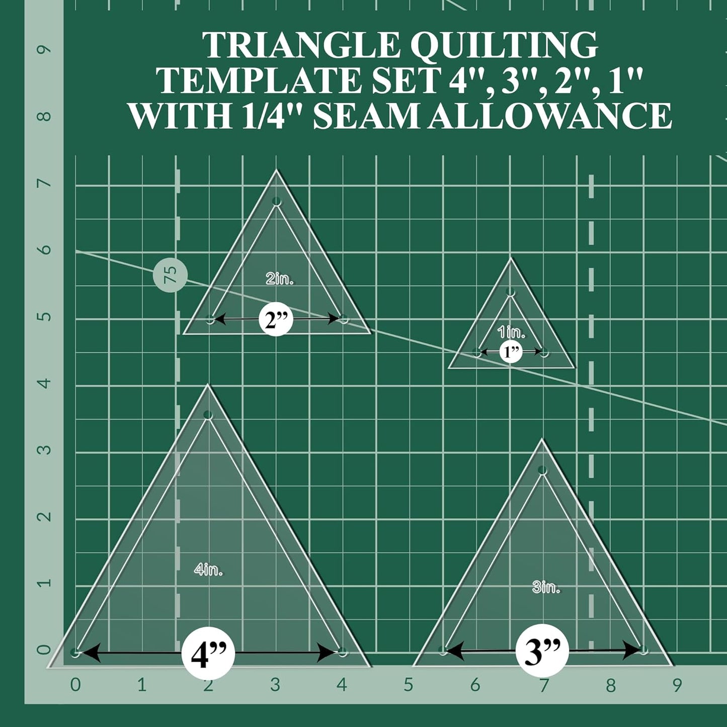 Quilting Acrylic Template Set | Precision Tools for Quilting Enthusiasts | Triangle Design | Includes Sizes 4", 3", 2", 1" | 1/8 Clear Acrylic | 1/4" Seam Allowance for Accuracy