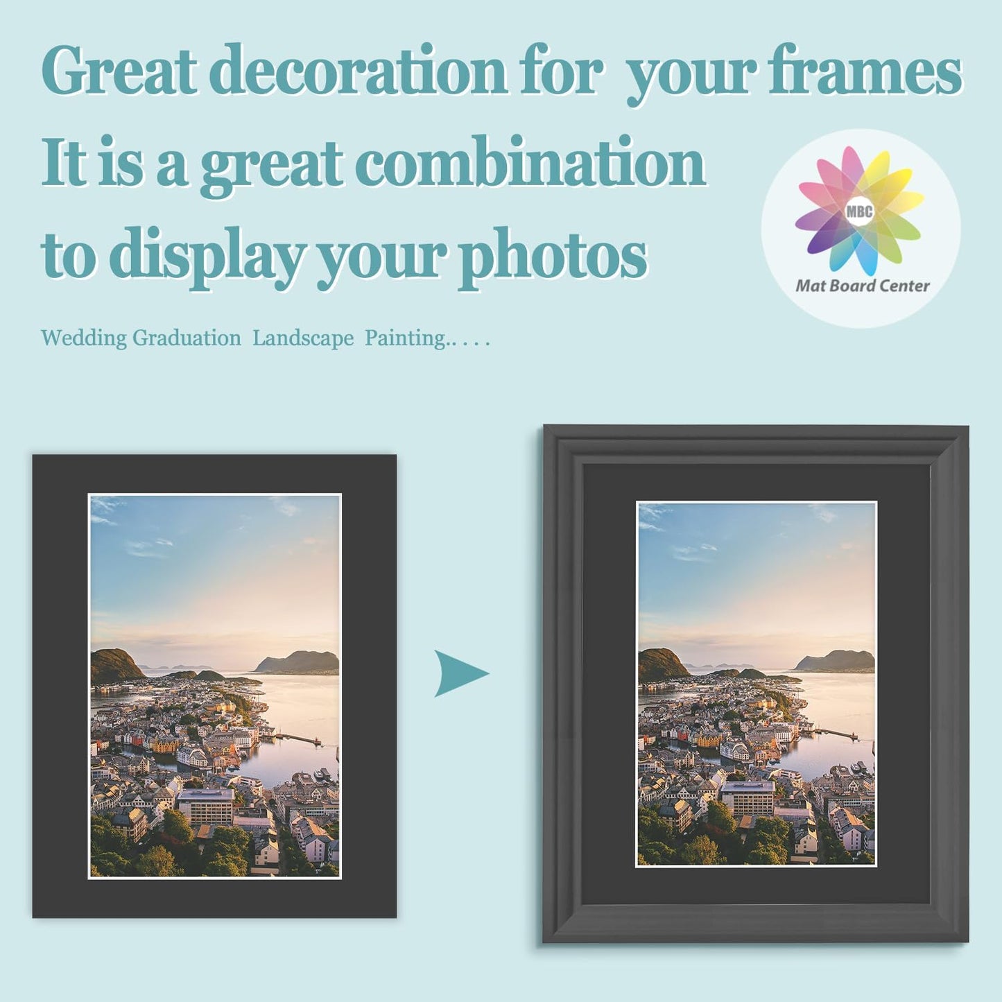 MBC Mat Board Center, 5 Pack 11X14 for 8X12 Black Picture Mats Frame Mattes, Bevel Cut, Acid Free, 4-Ply Thickness