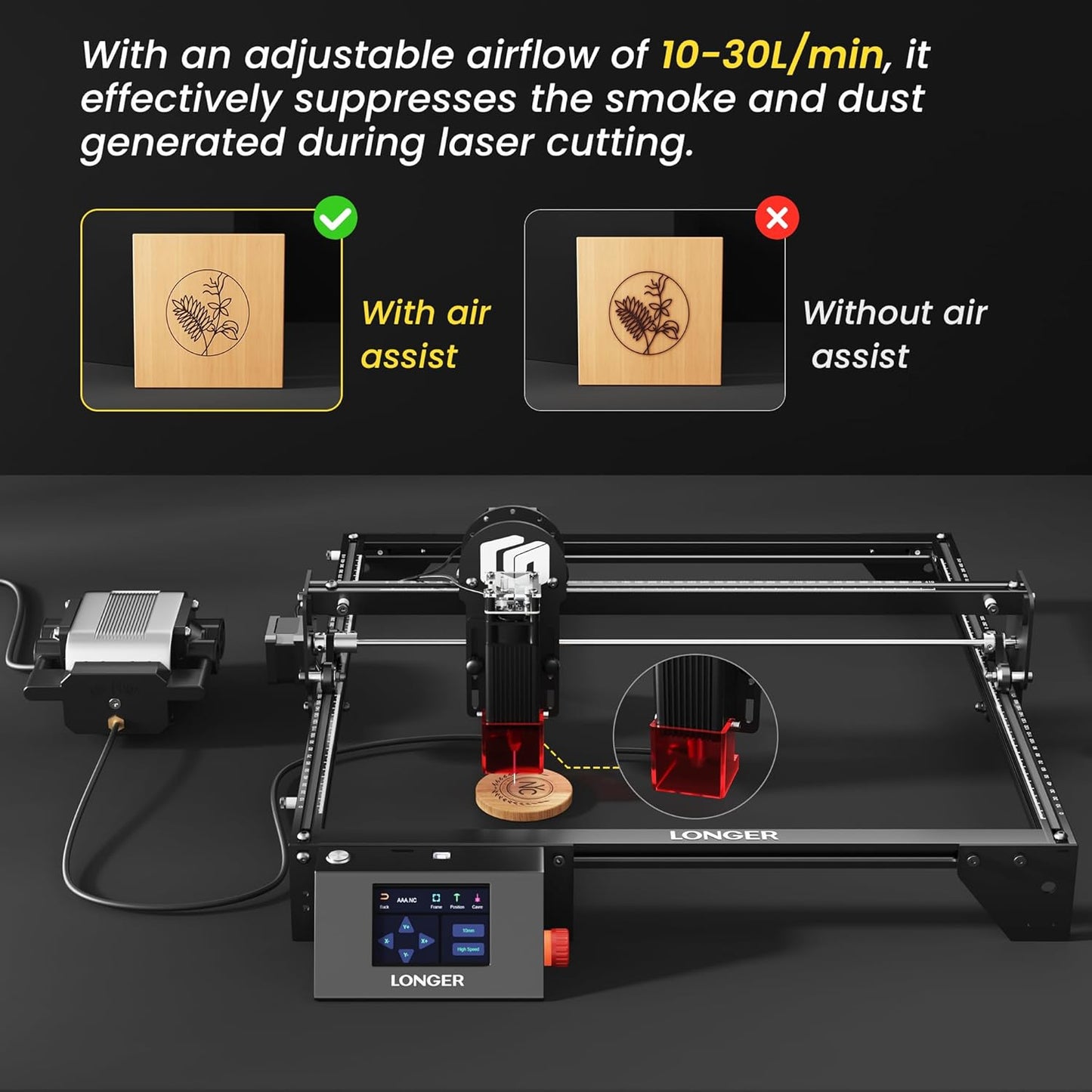 LONGER Laser Engraver Ray5 10000mW Engraver Machine DIY CNC Laser Cutter Tool for Metal Glass Wood Working Area 15.7 "x15.7" with Air Assist Rotary Roller Kit Laser