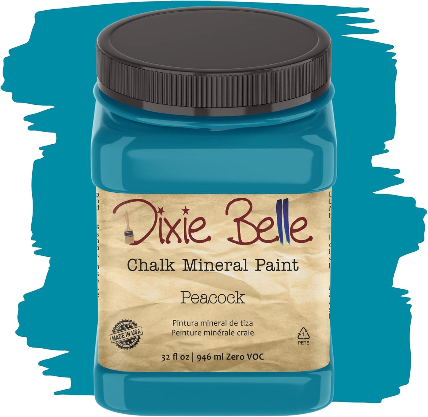 Dixie Belle Paint Company Chalk Finish Furniture Paint - Peacock (32oz) - Matte True Teal Chic Chalk Mineral DIY Furniture Paint