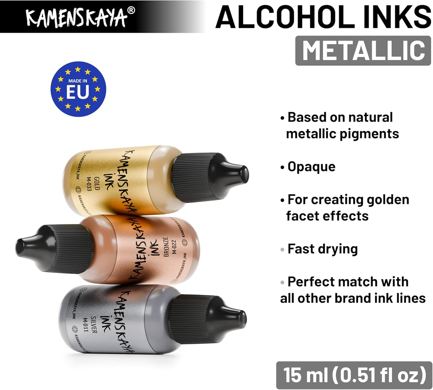 Metallic Alcohol Ink Set: Silver Alcohol Ink, 3 pcs 0.51 fl oz (15 ml) Each