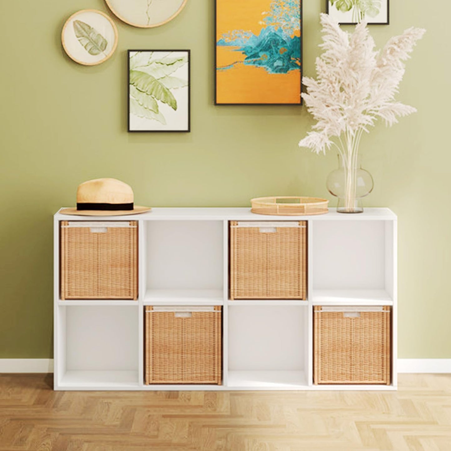 Wooden 8 Cube Storage Organizer with Closed Back Panel,White Shelf Heavy Duty Cubby Storage Organizer with Compartments for Living,Display Shelf,Bookshelf (White, 8-Cube)