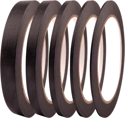 5 Rolls Pinstripe Tape - Masking Tape 1/16", 1/8", 1/4", 1/2", 3/4" - Thin Painters Masking Automotive Tape for DIY, Car, Auto, Paint, Art, Tumblers (Black)
