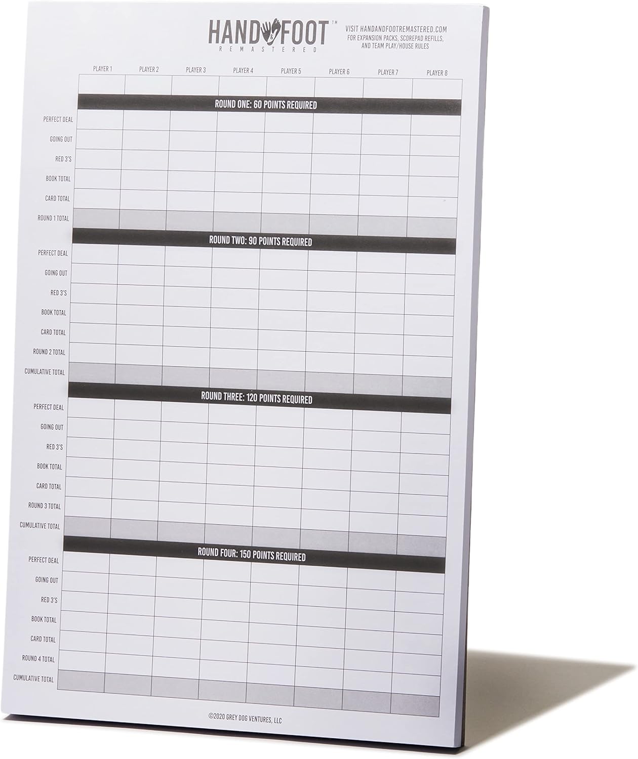 Hand & Foot Remastered Scorepad - 120 Pages for Up to 8 Players - Double-Sided Scoring Sheets
