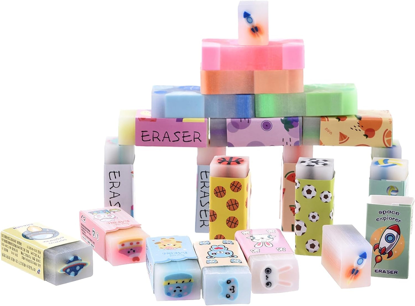 23PCS Big Fun Cute Animal Fruit Pencil Erasers for Kids Bulk,Back to School Party Gifts (Fruit Animal Jelly, Big)