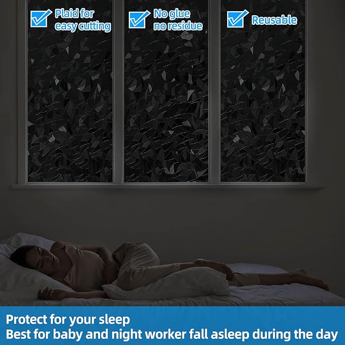 Blackout Window Film，Sun Blocking Window Privacy Cover for Glass Removable Darkening Dark Black Out Window Cover Tint Shades for Home Day Sleep Light Blocker（ Black Rainbow 35.4 x 78.7 in）