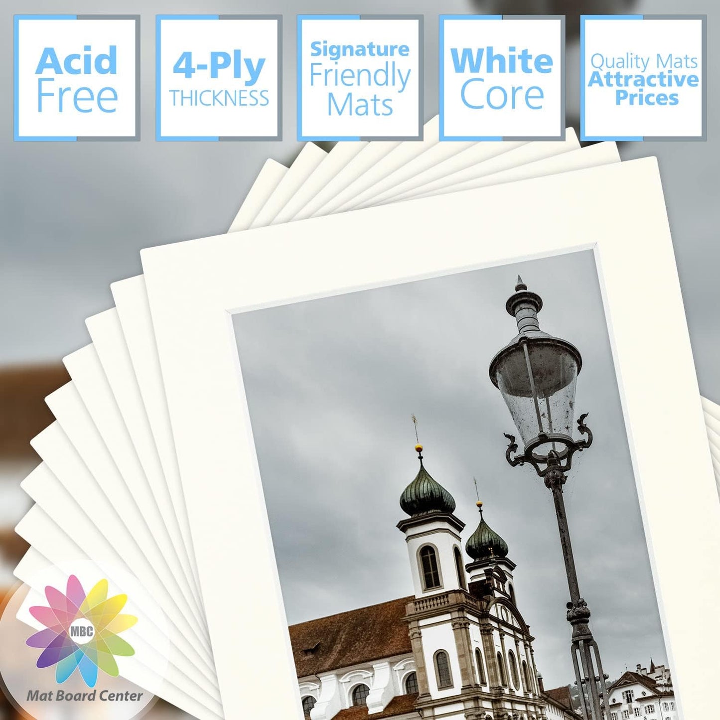 Mat Board Center, Pack of 10, 5x7 for 4x6 Ivory Turret Color Mats - Bevel Cut, Acid Free, 4-ply Thickness, White Core - for Pictures, Photos, Framing