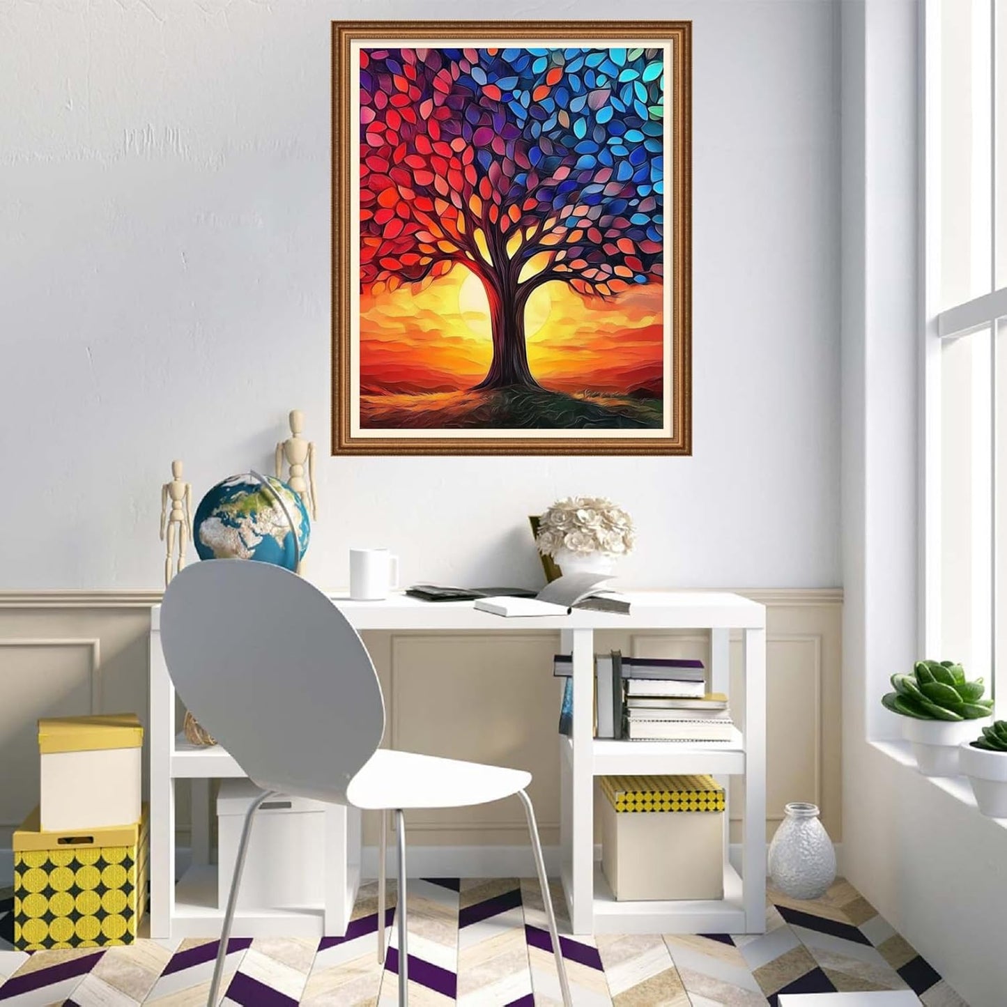 Disnesart Cross Stitch Stamped Full Embroidery Kits DIY 11CT Cotton Thread Printed DIY Needlepoint Kits Craft Needlework Set Cross-Stitch Stamped Sets-Moon Colored Tree of Life 16x20 inch