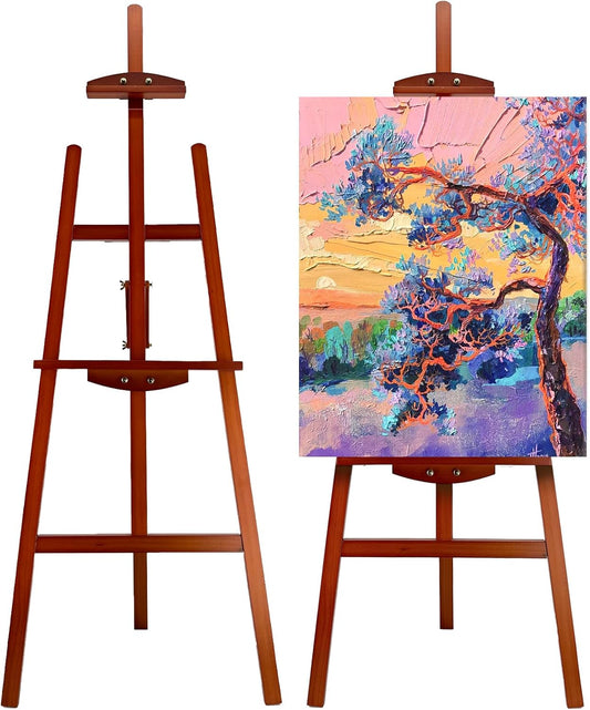 Adjustable Wooden Painting Easel, Pine Art Easel Stand Hold up to 43'', Painting Canvas for Wedding Sign and Poster, Drawing for Adults, Begginners and Students, Walnut