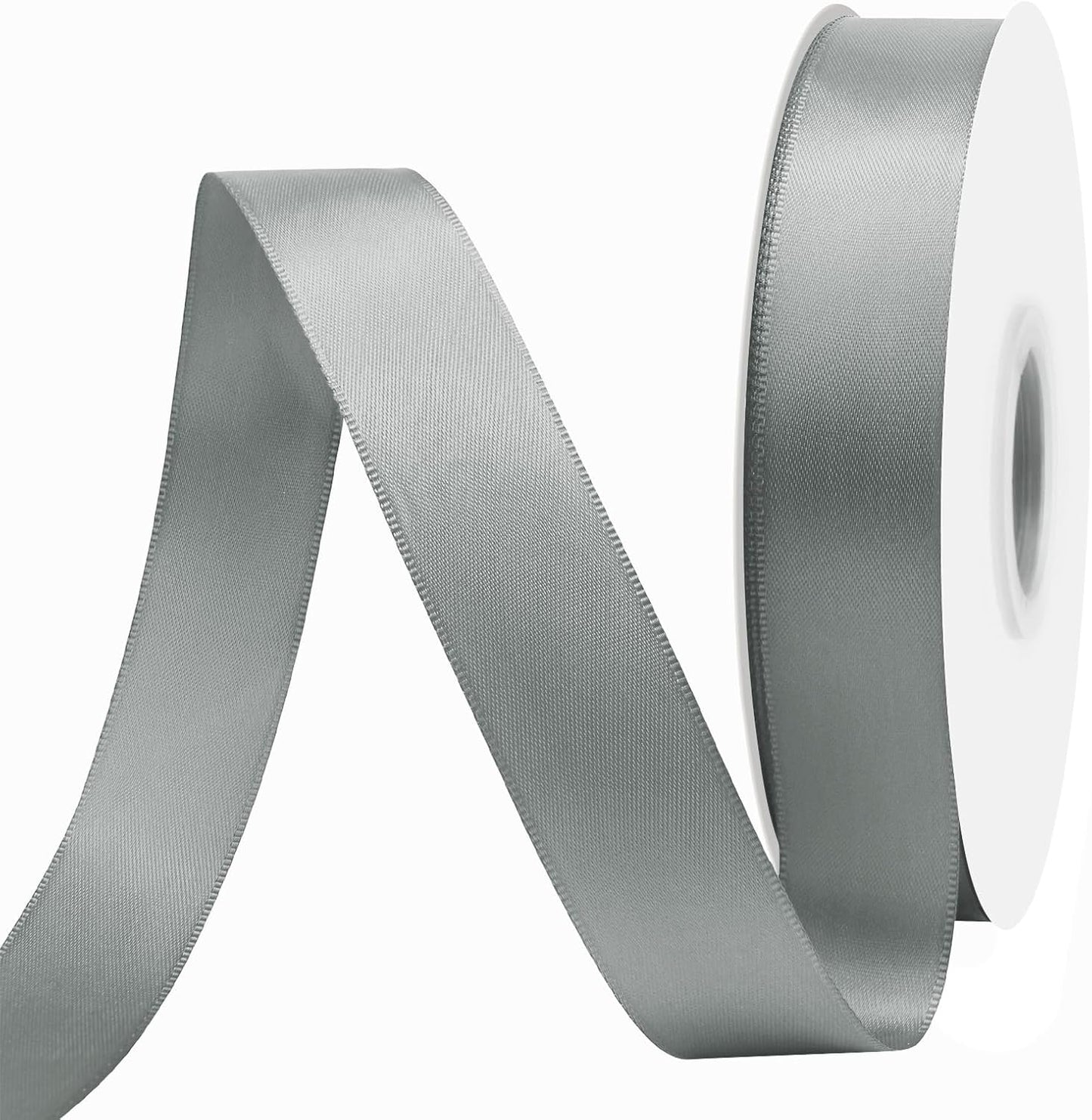 Silver Satin Ribbon 7/8" X 50 Yards Solid Color Double Faced Ribbons Perfect for Crafts Wedding Decor Bow Making Arts Sewing and More