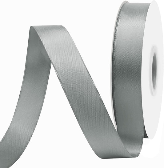 Silver Satin Ribbon 7/8" X 50 Yards Solid Color Double Faced Ribbons Perfect for Crafts Wedding Decor Bow Making Arts Sewing and More