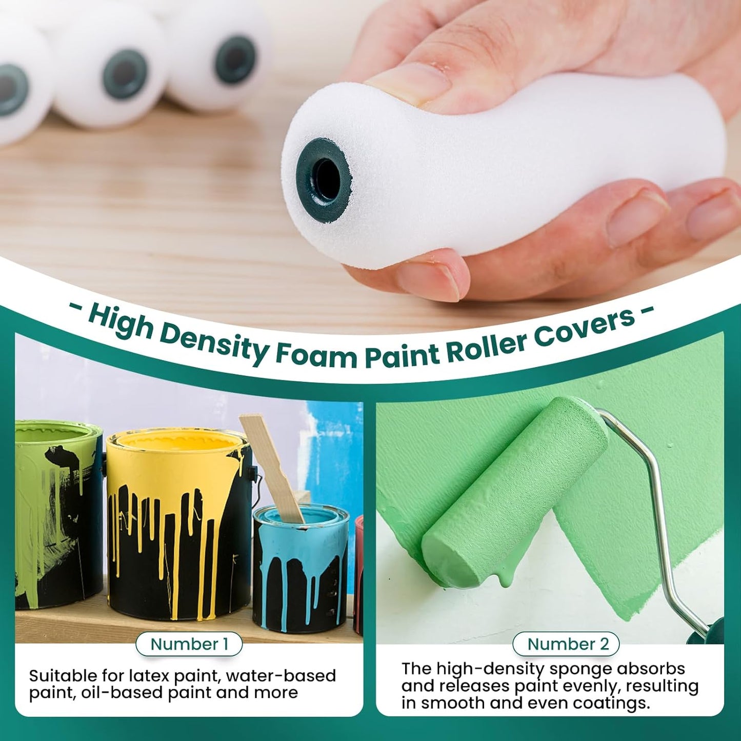 Foam Paint Roller, 8 Pack, 4 Inch Small Paint Roller Kit with High-Density Foam Paint Roller Covers, Mini Paint Rollers for Painting Walls, Suitable for Wall, Cabinets, Ceilings.