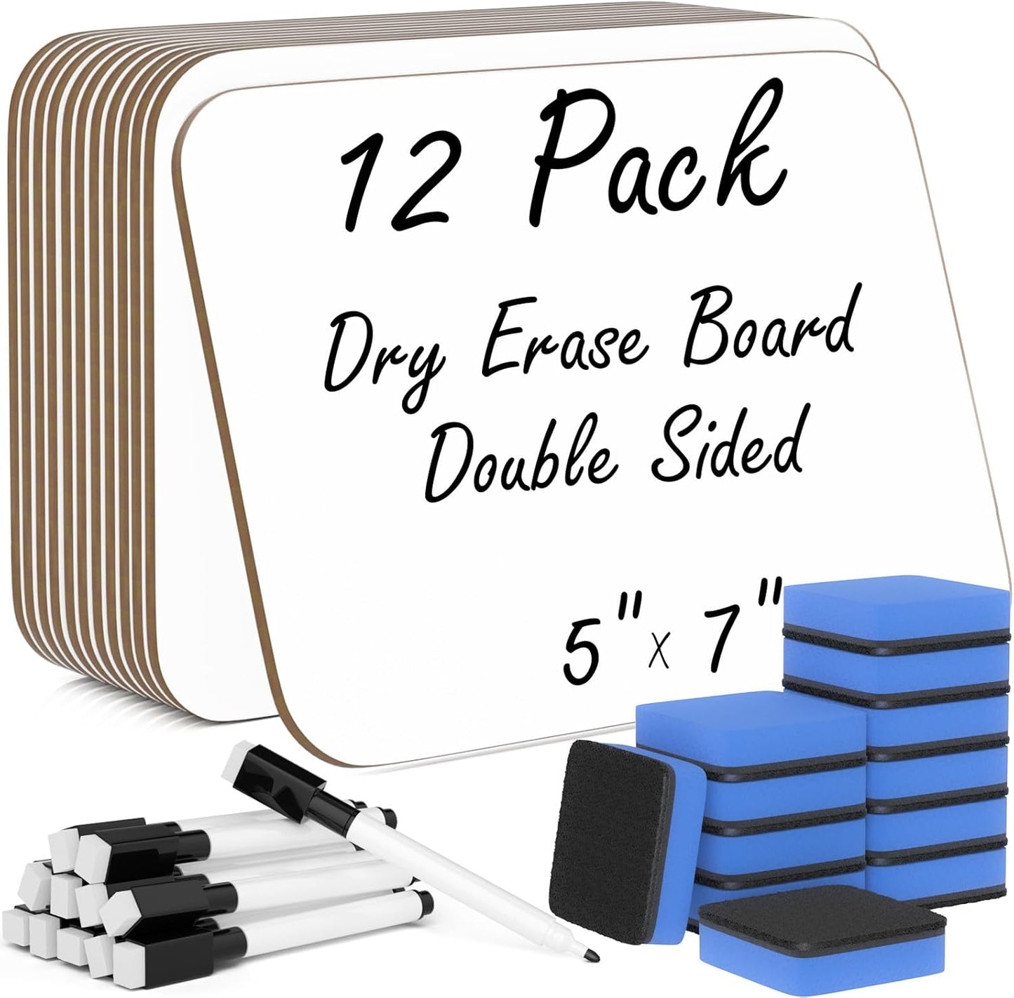 12 Pack Small White Board Dry Erase 5x7 Inch Mini Whiteboard Small Dry Erase Board with Markers Erasers Double Sided Dry Erase Lapboards for Students Teachers School Supplies Meeting Voting (12)