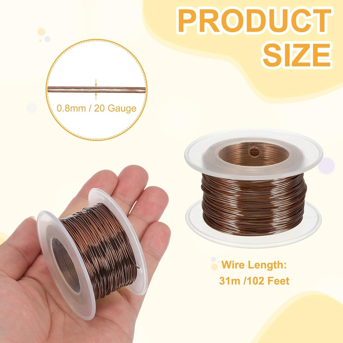 uxcell 20 Gauge / 0.8mm Anodized Aluminum Wire for Jewelry Craft Making, 102 Feet Bendable Flexible Wire for DIY Home Decor Gardening Sculpture, Bronze