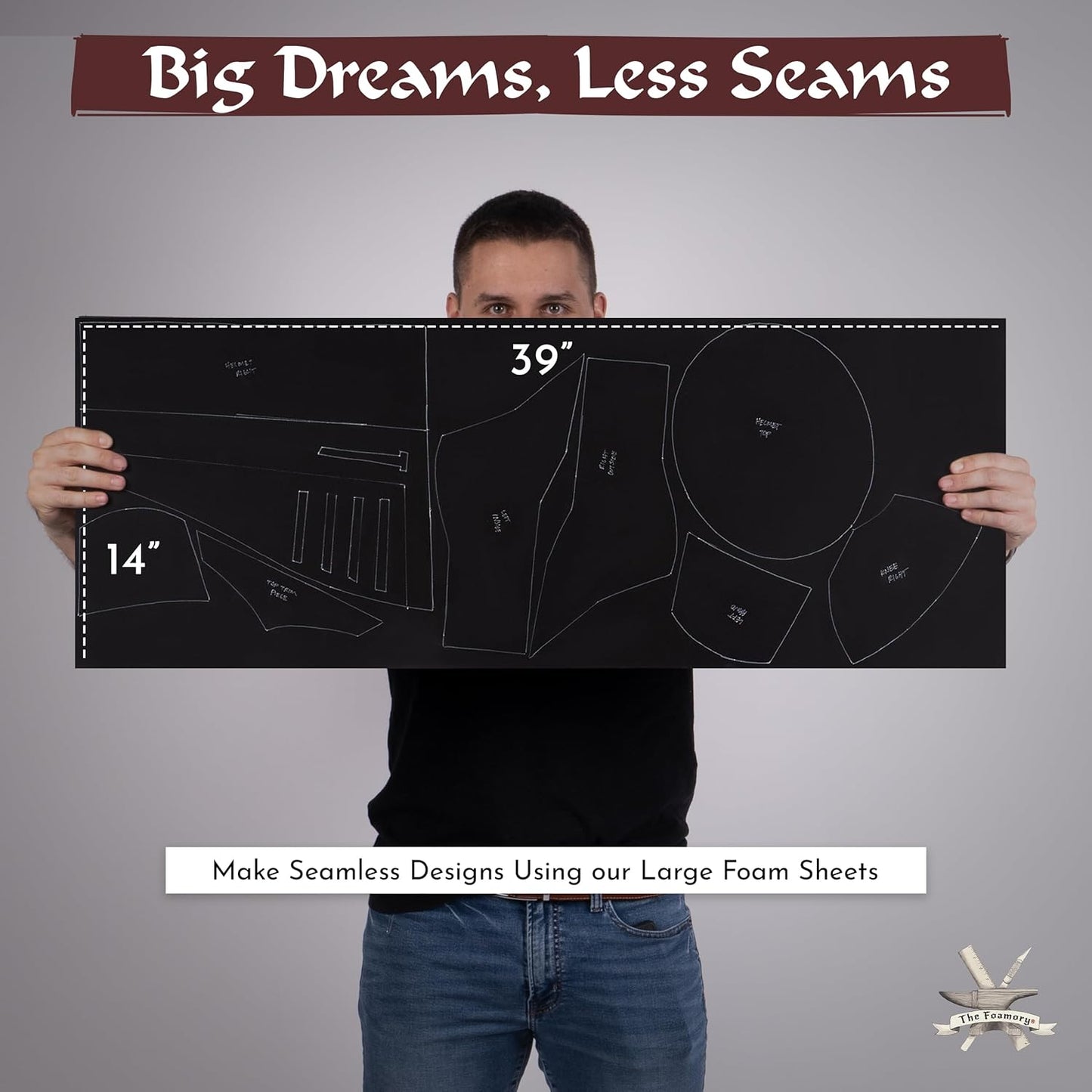 2-Pack Shape Retention EVA Cosplay Foam - 6mm Thick (Black) 14x39 inch High Density EVA Craft Foam Sheets - Premium 85 kg/m3 Heat Shape Material for DIY, Comic, Con or Halloween Costumes - The Foamory