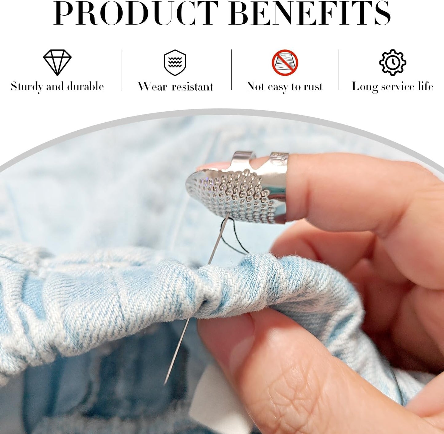 FR 4 Pack (2 Sizes, S/M) Thimble Finger Protector, Adjustable Metal Shield for Pins and Needles, Sewing Quilting Craft Accessories, DIY Tools, Needlework Silver