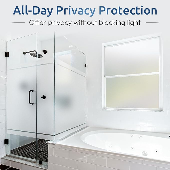 rabbitgoo Window Privacy Film for Glass Windows with Kit Decorative Clings UV Blocking Heat Control Static Cling Removable Bathroom Bedroom Door Home Coverings Pure, 35.4 x 157.4 inches