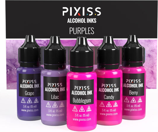 Pixiss Purple Alcohol Ink Set - 5 Shades of Highly Saturated Alcohol Ink for Epoxy Resin Supplies, Yupo Paper, Tumblers, Coasters - Resin Colorant for Epoxy Resin and Resin Art Supplies