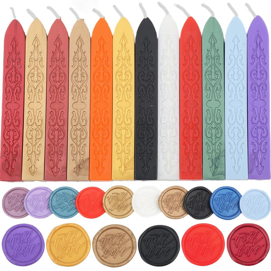 12Pcs Sealing Wax Sticks with Wicks, Assorted Colors Wax Seal Sticks Great for Letter Sealings Waxstamp Wedding Invitations, Packaging Decoration (12)