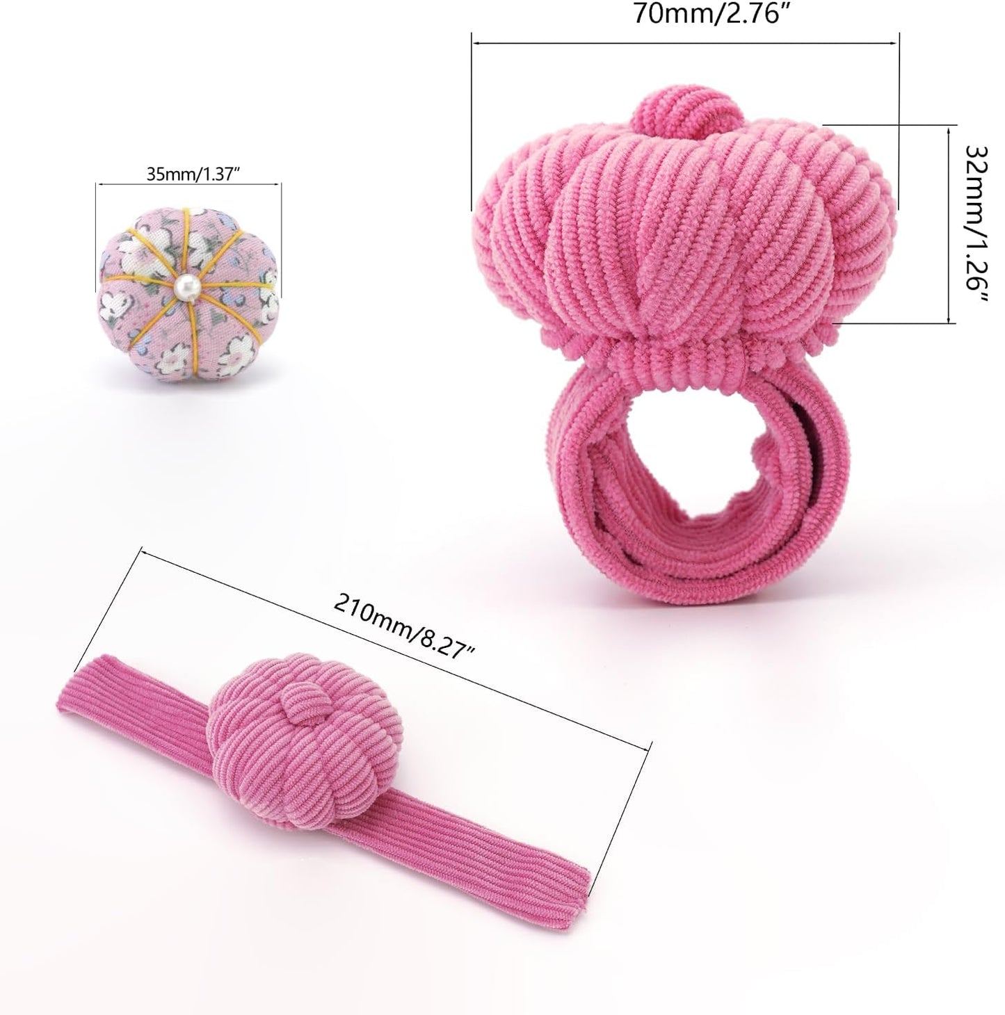 Wrist Pin Cushions, Sewing Needle Cushion kit with 1Pcs Elastic Strap Finger Ring Pincushions, Adjustable Strap Handcraft Needles Holder for Sewing and Quilting.(Deep Pink)