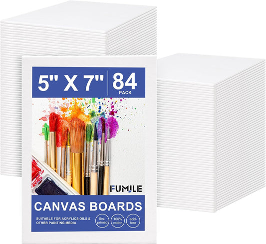 FUMILE Canvas Boards for Painting 5x7 Inch, 84 Pack Small Canvases Value Pack, Primed Acid-Free Blank Canvas Panels for Beginners & Artist, Painting Canvas for Classroom and Painting Parties., White
