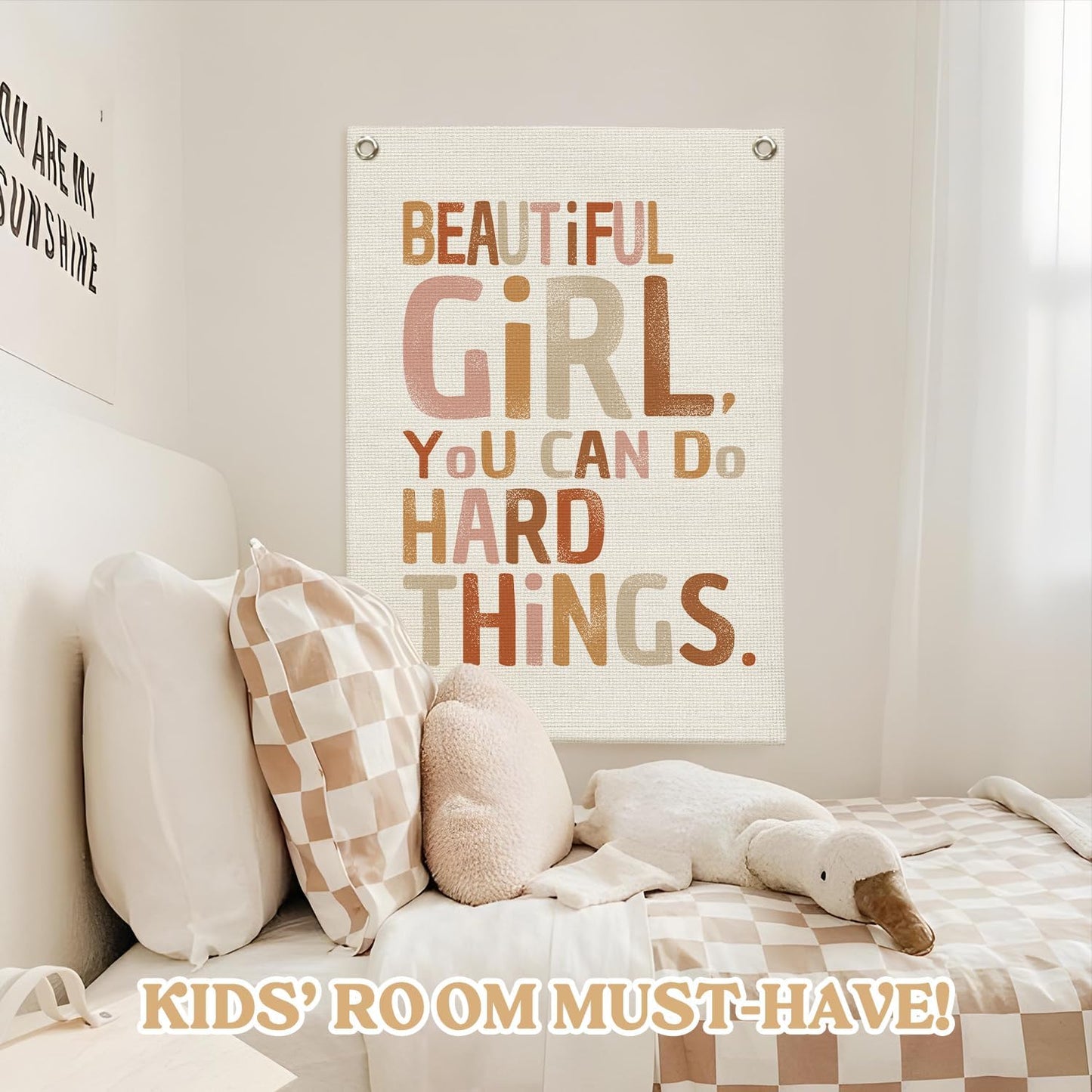 Girl Room Decor,Positive Affirmations Wall Decor,School Girl Style Classroom Decor,Wall Hanging Flag Decor for Nursery,Classroom,I Can Do Hard Things 18x25 Inch