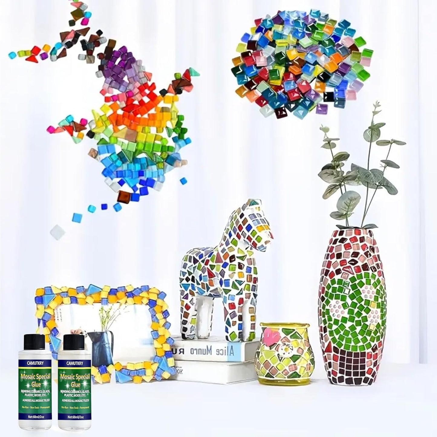 Mosaic Glue, 2 Pack 60ml Waterproof Adhesive for DIY Crafts – Non-Toxic, Clear Drying, No Drip, for Glass, Ceramic, Wood, Plastic, Indoor & Outdoor Use