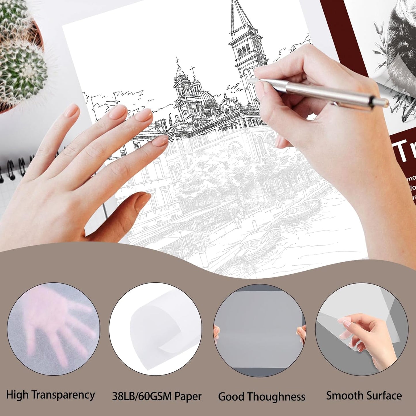 Tracing Paper 9x12 inch, 85 Sheets Translucent Tracing Paper Pad, 38lb/60gsm Vellum Art Paper Works with Pencil, Marker and Ink