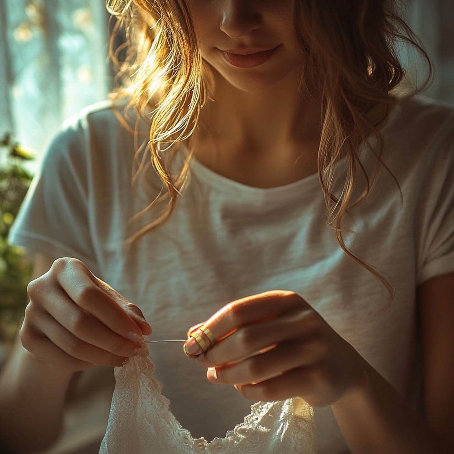 FR 4 Pack (2 Sizes, S/M) Sewing Thimble Finger Protector, Adjustable Finger Metal Shield Protector Pin Needles Sewing Quilting Craft Accessories DIY Sewing Tools Needlework Gold