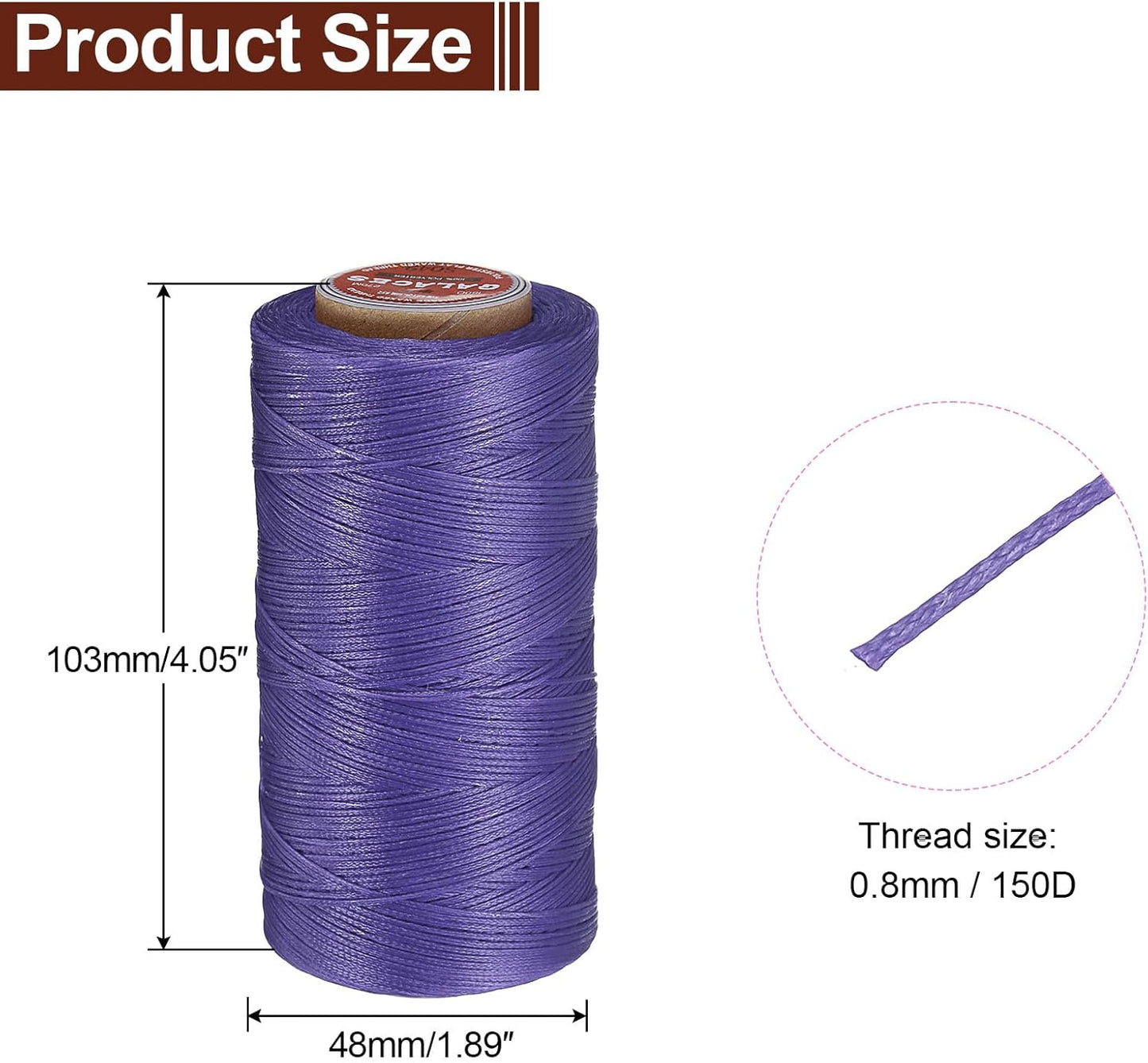 uxcell Flat Leather Sewing Waxed Thread, 270m / 295 Yards Polyester Wax String, 150D Wax Stitching Cord for Leather Crafts, Bookbinding, Bracelets Braided, Light Purple