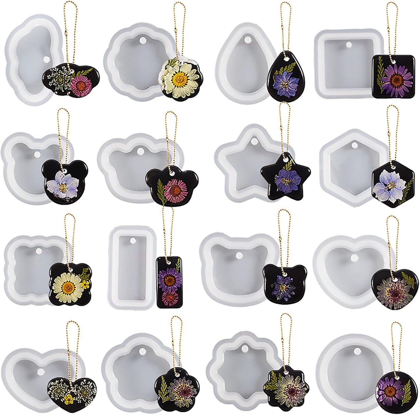 16 Pack Pendant Mold Earring Mold Rectangle Pendant - Resin Casting Silicone Molds for Home Decor & Candle Making Wave Spiral Mold