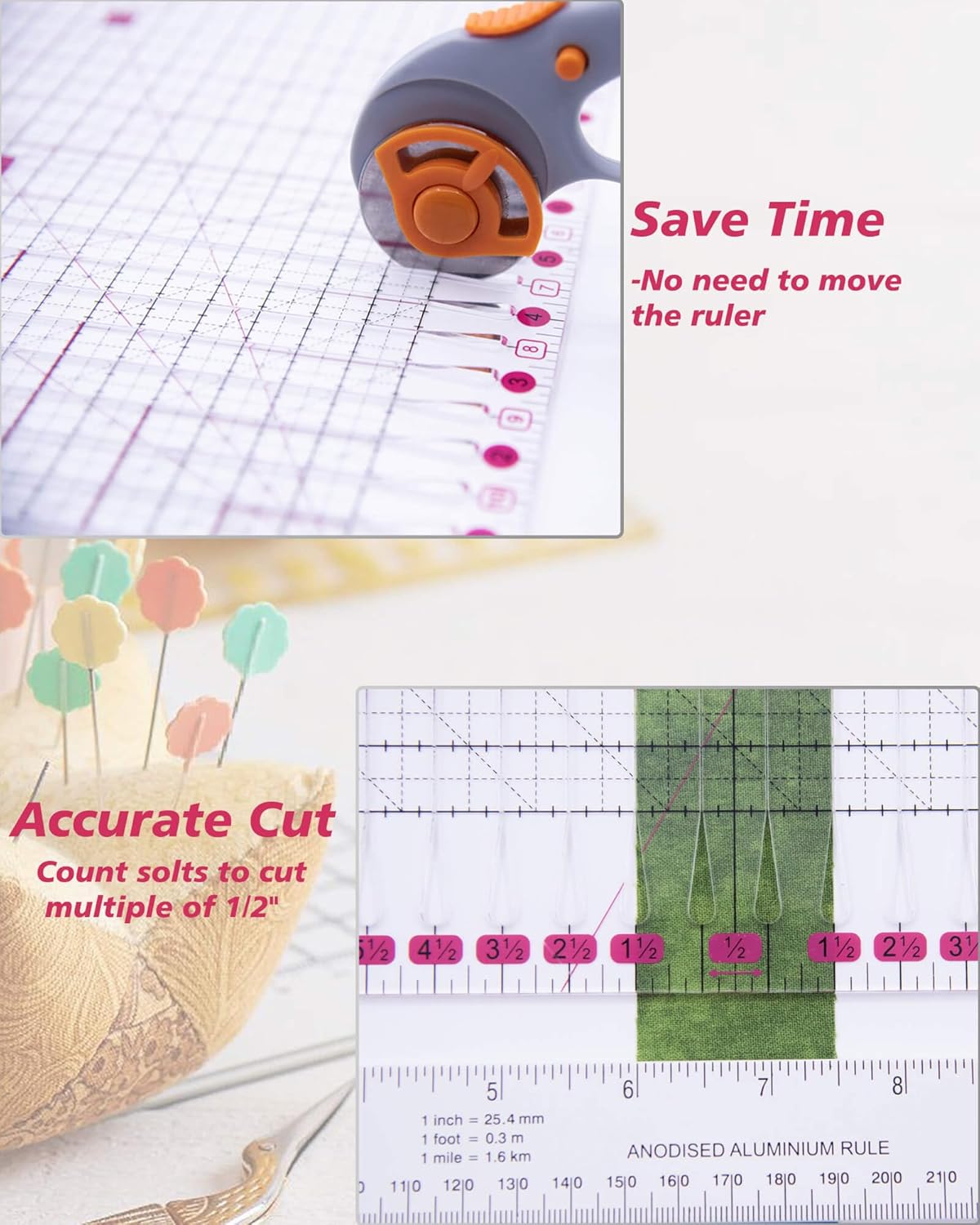 Quilting Ruler for Precise Fabric Cutting 11.5" x 10.5" Quilt Rulers Quilting Sewing Tools Slotted Rulers for Accurate Measurements and Easy Cutting Fabrics Pink