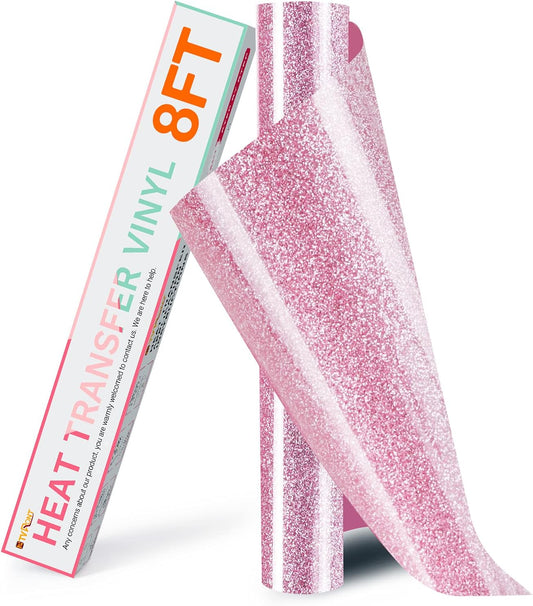 HTVRONT Pink Glitter HTV Heat Transfer Vinyl Rolls - 10" x 8ft Pink Glitter HTV Vinyl for Shirts, Glitter Iron on Vinyl for All Cutter Machine - Easy to Cut & Weed for Heat Vinyl Design (Pink)