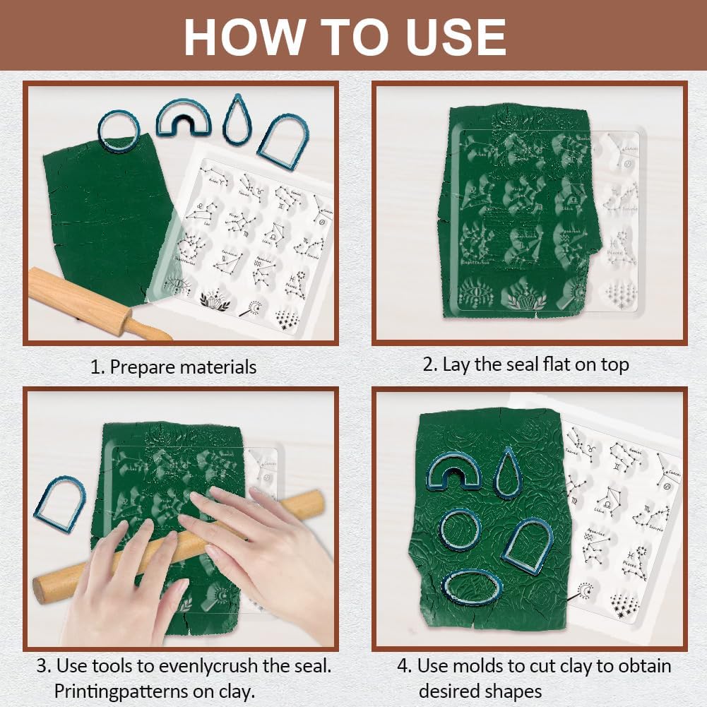 CHGCRAFT Polymer Clay Texture Sheets Constellations Clay Texture Mat Silicone Texture Stamp Clay Modeling Pattern Pad Silicone Clay Texture Mat for Jewelry Earring Making 5.5x5.5inch