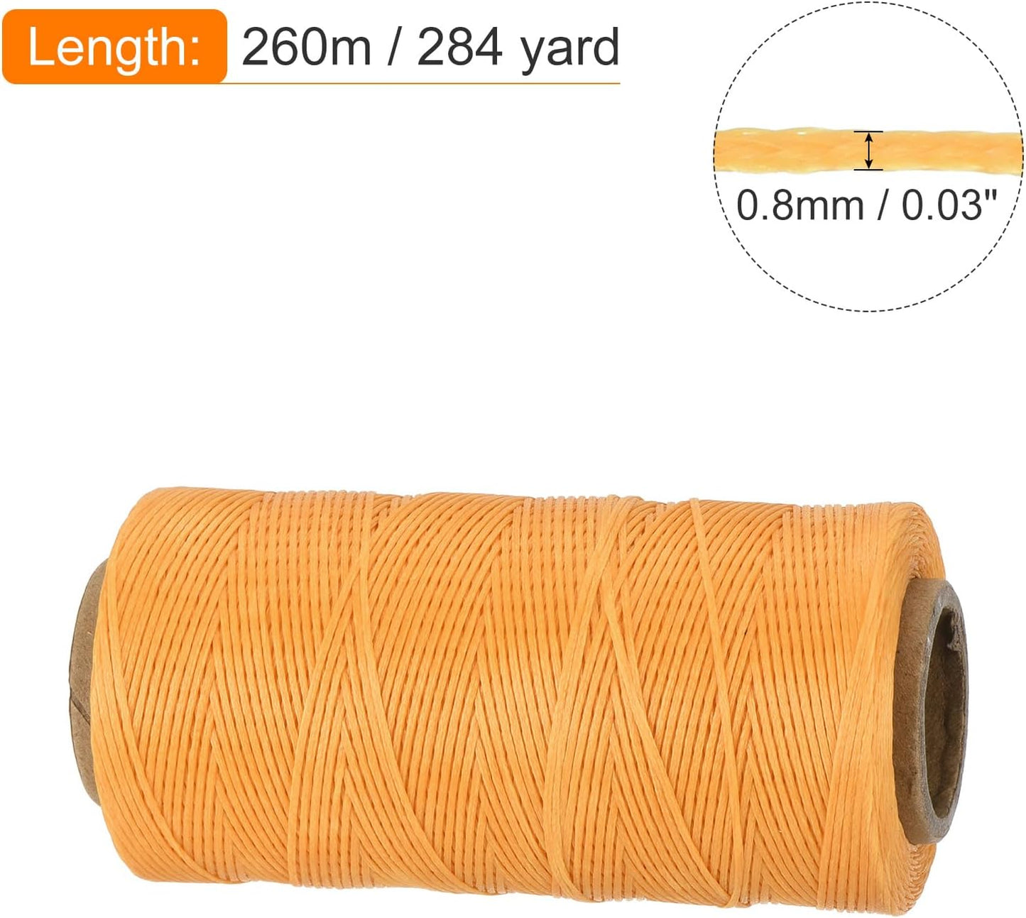 MECCANIXITY Waxed Thread,284 Yard 0.8mm 150D Flat Wax Thread Polyester Waxed String for Leather Sewing Hand Weaving Book Binding Home Decoration, Yellow-Brown
