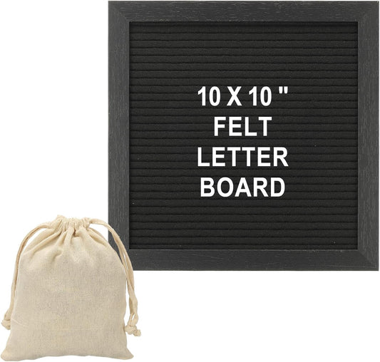 PATIKIL Felt Letter Board, 10x10Inches Black Wooden Changeable Message Board with Storage Bag Stand for Kitchen Menu Farmhouse Decor Notes, White Letter