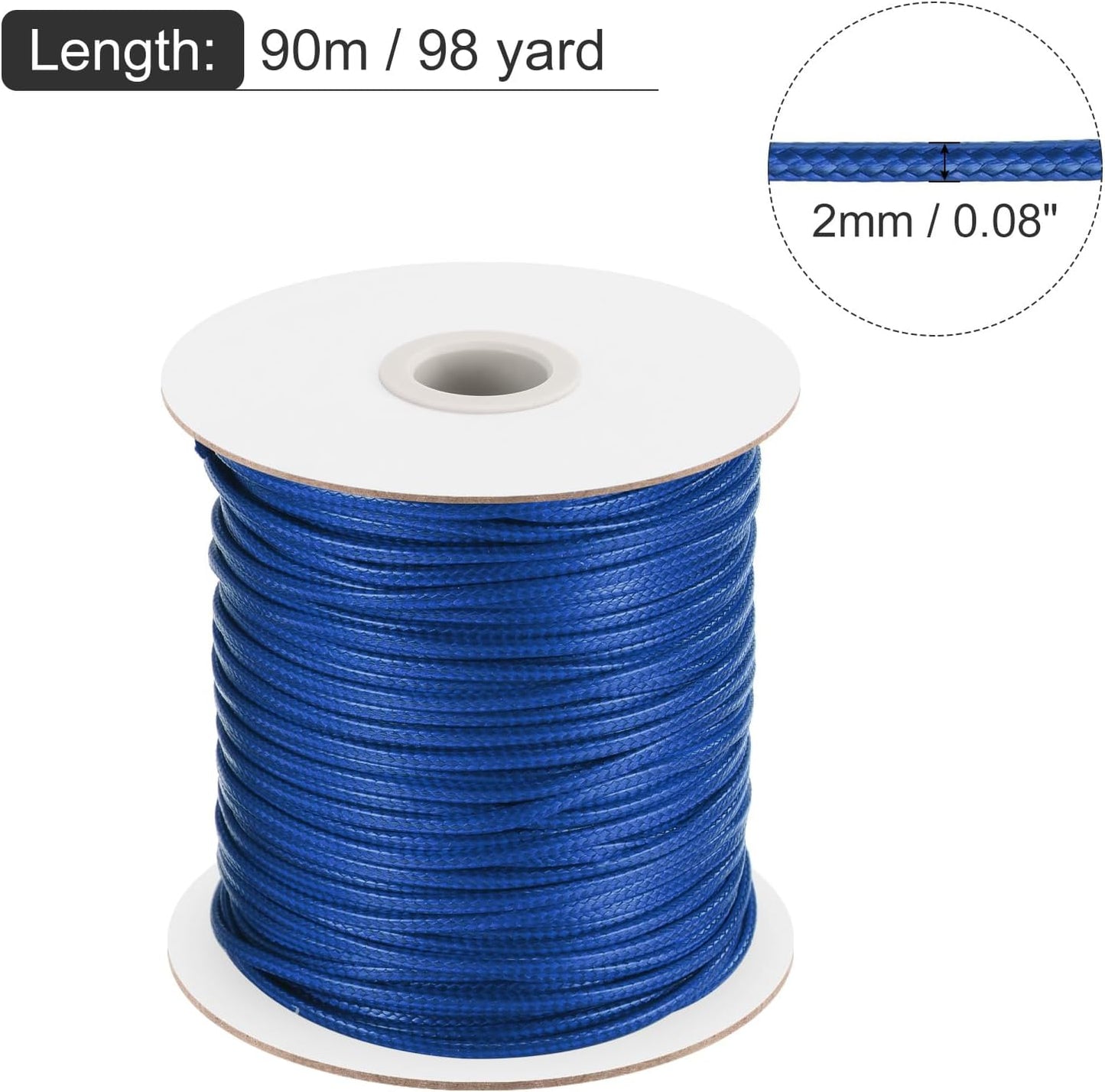 MECCANIXITY Waxed Polyester Cord 2mm 98 Yard Dark Blue