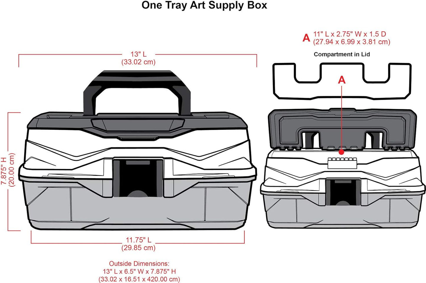 ArtBin 6891AG 1-Tray Art Supply Box, Portable Art & Craft Organizer with Lift-Up Tray, [1] Plastic Storage Case, Gray/Black