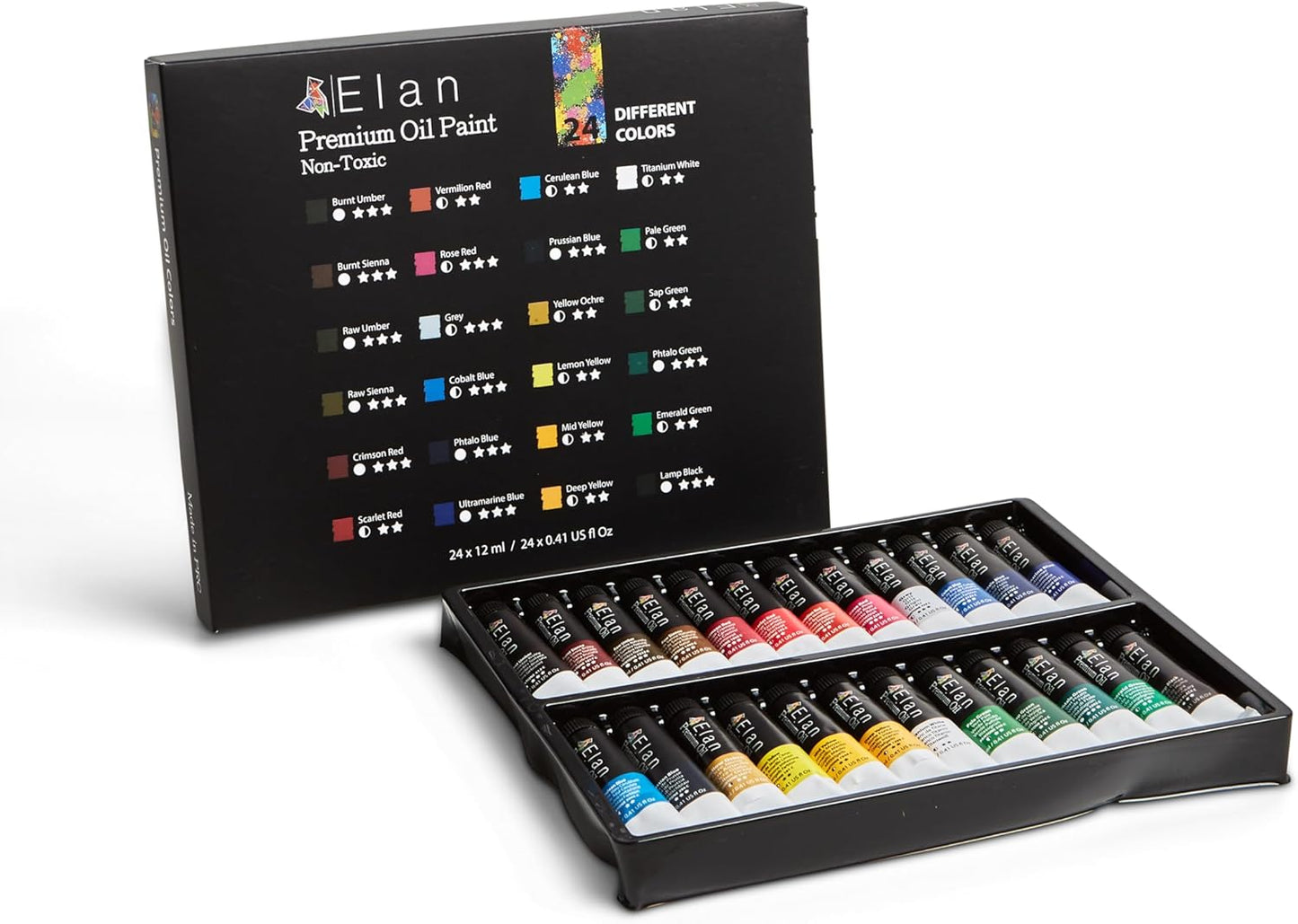 Elan Professional Oil Paint Set, 24 Vibrant Colors Mini Tubes 0.4fl oz, Non-toxic Oil Paints for Canvas Painting, Art Paints for Adults & Artists