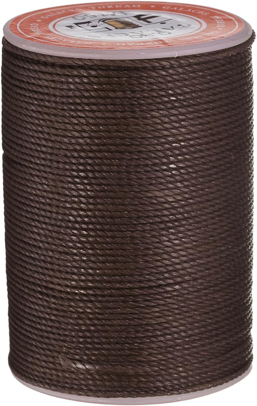uxcell Round Leather Sewing Waxed Thread, 55m / 60 Yards Wax Polyester String, 0.8mm Waxed Stitching Cord for Leather Crafts, Bookbinding, Bracelets Braided, Coffee Brown