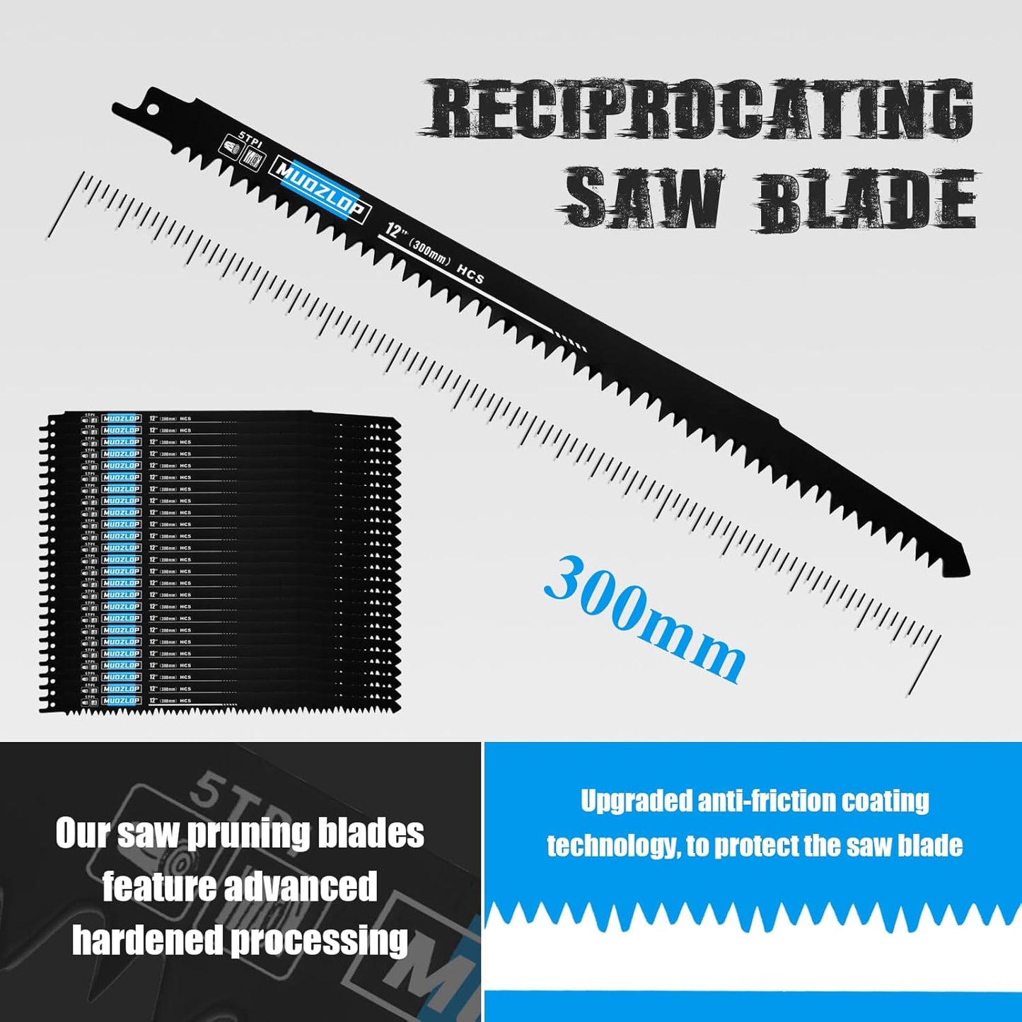 25 Park 12 inch Reciprocating Saw Blades Set,5 TPI High Carbon Saw Blades, Woodcutting Saw Blades with Organizer Case (25, 5TPI/300mm)