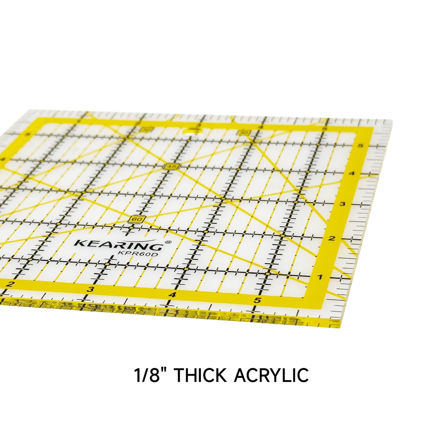KERING Patchwork Quilting Ruler - 6x6 inch Non-Slip Acrylic Square Ruler for Foundation Paper Piecing, Bias Strips & Rotary Cutting, Durable Quilter's Tool with Anti-Slip Backing