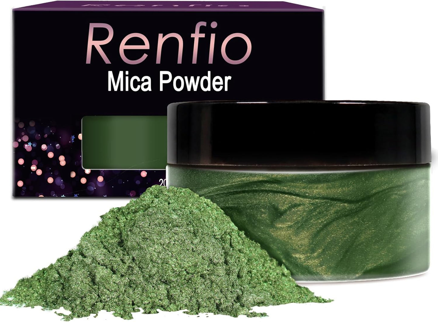 Renfio 100g Mica Powder Pigment, Metallic Natural Dye Mineral Pearl Shimmer Epoxy Resin Dye for Painting Soap Making Slime Bath Bombs 3.5 Oz - Piquant Green