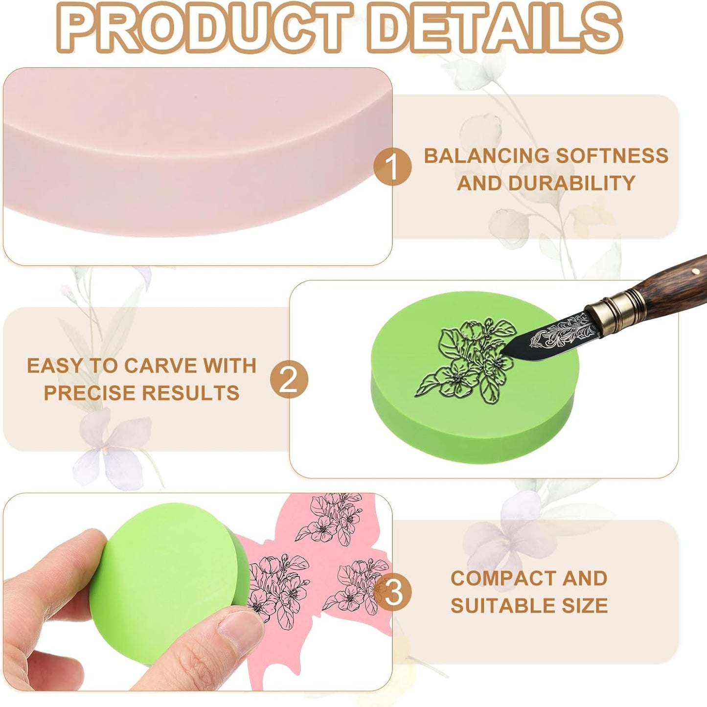 PATIKIL 4Pcs 2" Rubber Carving Blocks, Soft Linoleum Art Carving Block Round Crafts Stamp Making for Printmaking Stamps Carving Supplies, Green