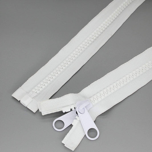 Leekayer 2PCS #10 48 Inch Heavy Duty Zippers for Sewing Separating Large Plastic Zippers White Tape with Double Pull Tab Slider, Sleeping Bag, Boat, Canvas, Cover, Trampoline, Dog Bed,Tent (48" 2pcs)