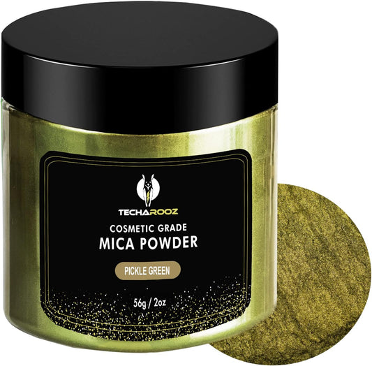 Pickle Green Mica Powder for Epoxy Resin 56g / 2oz. Jar - Techarooz 2 Tone Resin Dye Color Pigment Powder for Lip Gloss, Nails, Colorant for Slime Bath Bombs Soap Making & Polymer Clay